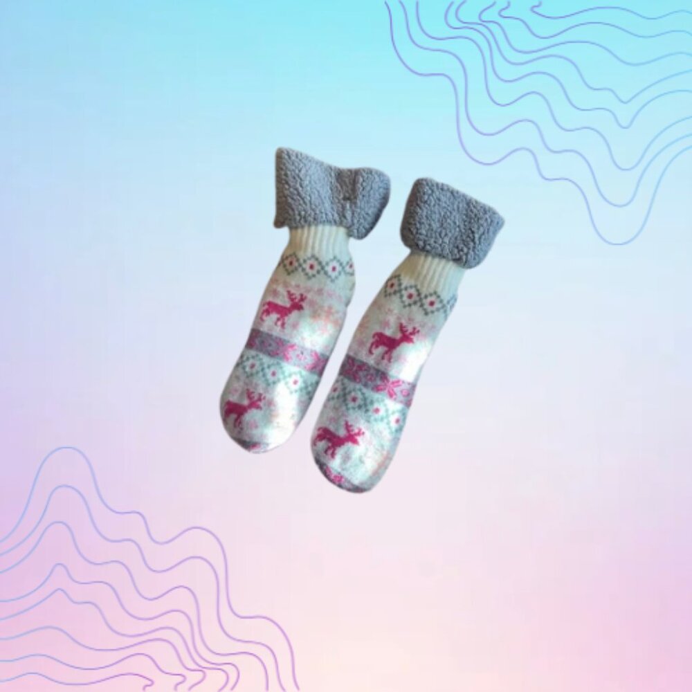 MOOSE Print Sherpa-Lined Slipper Socks Size M/L